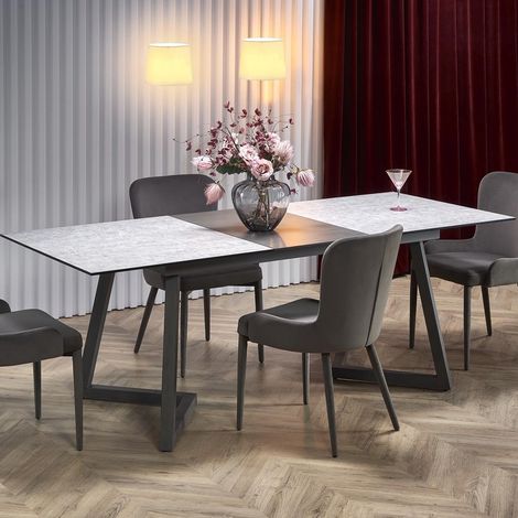 Table à manger grise extensible 160-210cm et pieds en métal gris ERATO (1/5)
