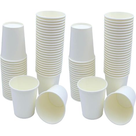 LYERCW - 100 gobelets en papier blanc de 20 cl pour boissons chaudes et froides, biodégradables, étanches et écologiques, à simple paroi, jetables pour café/thé.
