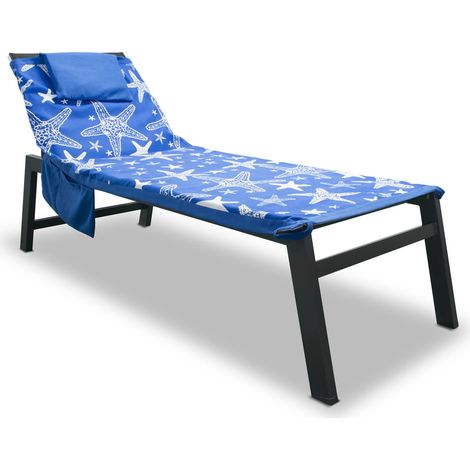 Telo Mare Microfibra Da Lettino Con Cuscino E Tasche Modello Miami Blu (1/4)