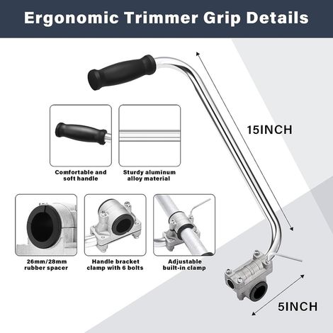 Extensión de mango ergonómica de acero inoxidable para desbrozadoras con soporte de abrazadera para recortadoras de césped y cuidado del césped. (1/4)