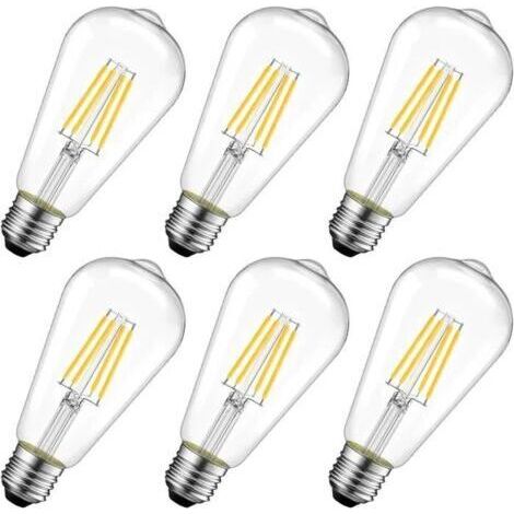 8W Ampoule LED Filament E27 ST64, Ampoule Edison, Equivalent à Ampoule Incandescente 60W, 2700K Blanc Chaud,Lot de 6