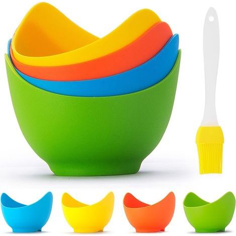 Moldes de silicona para huevos y carne con anillos de sujeción, juego de 4 unidades, aptos para cocinar en la estufa y en la freidora de aire. (1/5)