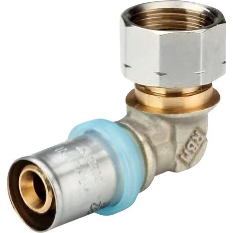 Coude 90° à sertir pour tube multicouche Ø 16 avec écrou libre femelle 15x21 - R.B.M. ITALIE