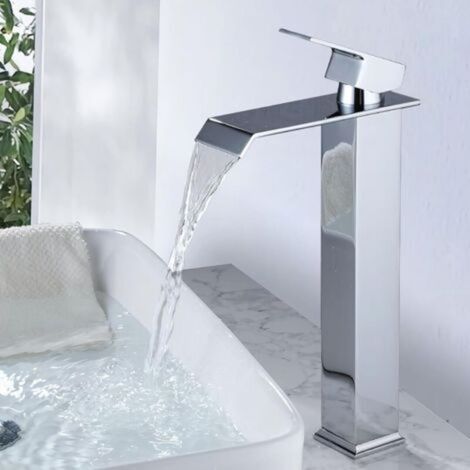 Waterfall Bathroom Faucet, High Spout Basin Mixer Tap, Chrome Modern Design