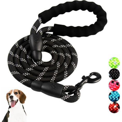 Collar reflectante para perros, correa larga para perros de 1,5 m con asa acolchada, correa de entrenamiento de nailon para cachorros, perros pequeños y medianos (Negro) (1/5)