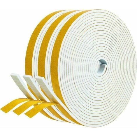 Joint d'étanchéité pour portes et fenêtres, 3 rouleaux, dimensions 12 mm x 3 mm x 5 m, bande d'étanchéité isolante thermique en mousse de caoutchouc, antichoc et coupe-vent, protection meubles/murs/po (1/4)