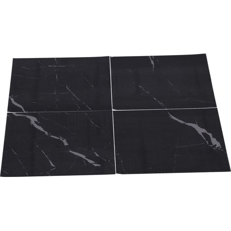 Lot de 4 stickers sol PVC épais 30x30cm, adhésifs imperméables, noir, pour sol cuisine et salle de bain, DLSF01 (1/5)