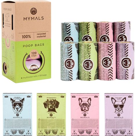 Bolsas para excrementos de perro, 100% recicladas, Mymals, 120 unidades. (1/5)