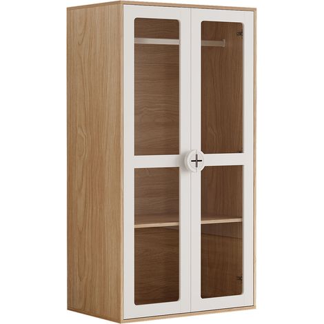 Set 2 armadi per bambini con ante in acrilico e barra appendiabiti 160x50x150 cm bianco legno (1/5)