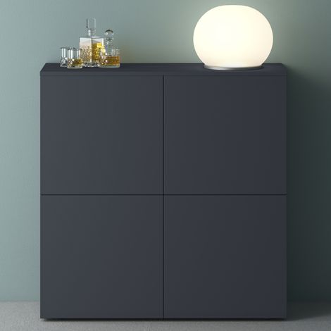 Mai & Mai Meuble de Rangement avec 4 Portes et 8 Compartiments Casier de Rangement Polyvalent Buffet Gris Noir Mat 100x36,4x98 cm SR04 (1/5)