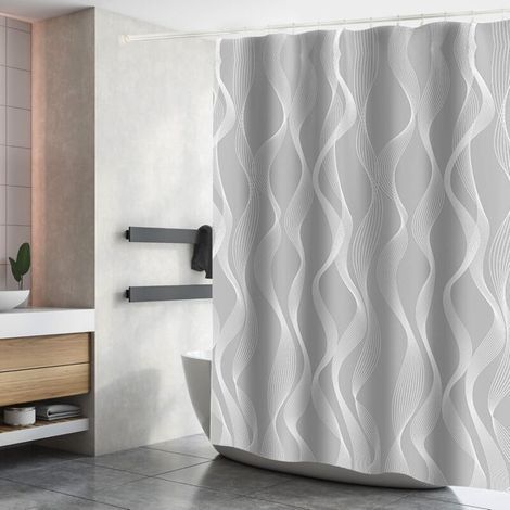 Rideau de Douche Polyester Imperméable Tissu Lavable en Machine Rideau Salle de Bain avec 12 Crochets 200x200CM Gris (1/5)