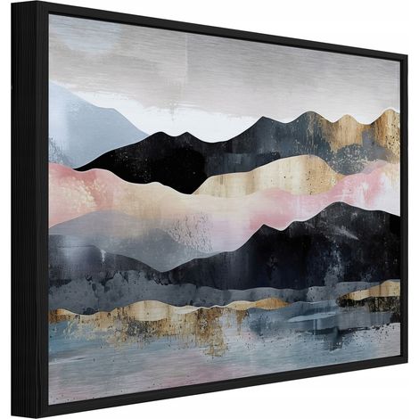 Peinture sur métal dans un cadre noir montagnes abstraites loft salon chambre 120x80 (1/3)