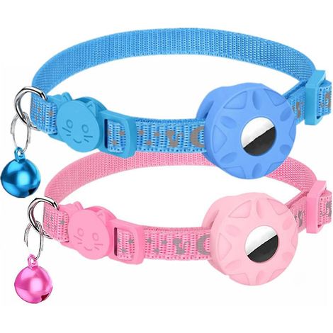 Starmoon Airtag Katzenhalsbänder (blau + pink, Airtag nicht enthalten), spezielles Katzenhalsband mit Sicherheitsgurt und wasserdichter Halterung für die Marke, 1 C (1/5)