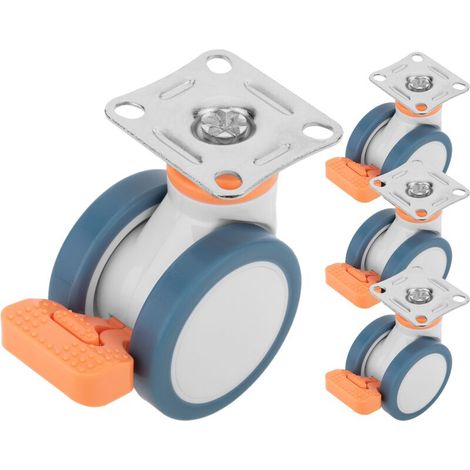 PU&ABS Roulettes pivotantes doubles pour lit médicalisé, frein à sens unique et serrage de type plaque, 75x56x98mm 4-pack (1/5)