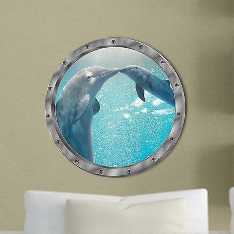 Lot de 2 stickers muraux 3D (Dauphins), thème sous-marin, pour salle de bain, chambre, porte, chambre d'enfant, y compris tempête en mer, 29 x 29 cm. (1/4)