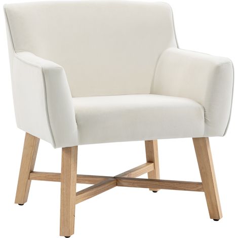 Sofá de salón tapizado en terciopelo, sillón moderno Relax con reposabrazos acolchados, patas de madera y base en cruz para dormitorio, 67x65x74 cm, blanco. (1/5)