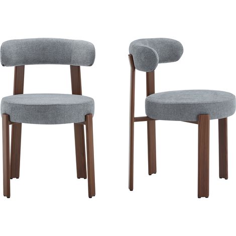 Set di 2 sedie da pranzo in lino e legno con schienale imbottito, stile scandinavo, grigio (1/5)