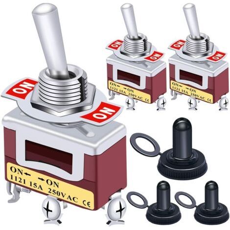 Interruptor basculante SPST de 2 posiciones y 3 piezas, interruptor basculante ON/ON de 2 terminales, metálico, 20 A 125 V, 15 A 250 V + cubierta impermeable de 3 piezas, 2 años de garantía, Ten-1121+