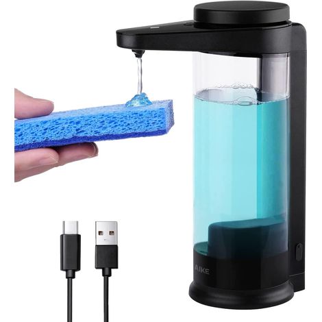 500ml Distributeur de Savon Liquide Automatique Rechargeable sans Contact Fixation Murale Noire (1/5)