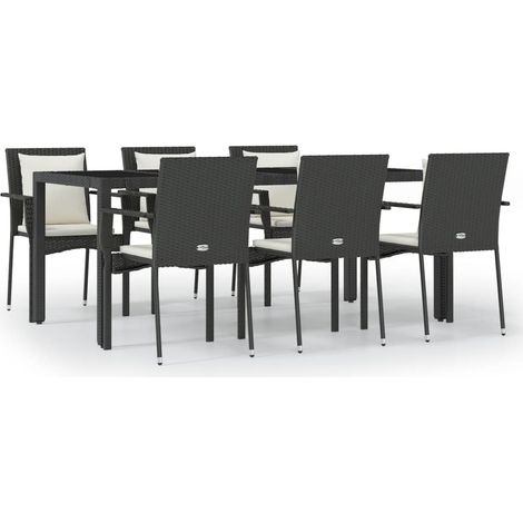 Maison Exclusive - 7-tlg. Garten-Essgruppe mit Kissen Schwarz Pol