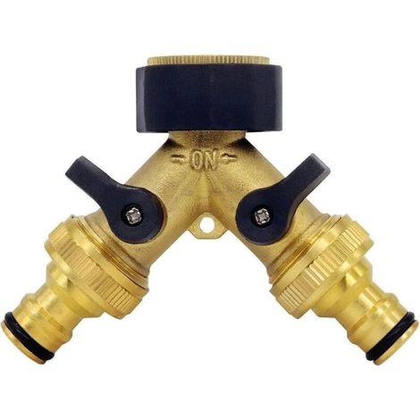 Raccord Y pour Tuyau d' arrivée d'eau (à 2 Voies pour tuyaux d'admission, 26,9 mm (3/4") en Laiton, collecteur en Y),Compatible avec Le système de connecteur de Tuyau d'arrosage 1/2 Pouce (1/5)