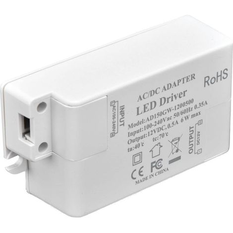 Driver Led 6W Maximum 100 240V Transformateur 12V Tension Constante Driver Transformateur Led 0.5A Convertisseur Convertisseur avec Transformateurs Basse Tension (1/5)