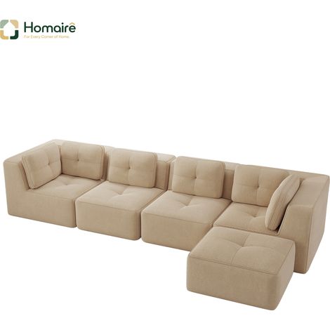 Canapé modulable en velours côtelé beige avec accoudoirs 386 x 177 x 69 cm HOMAIRE (1/5)