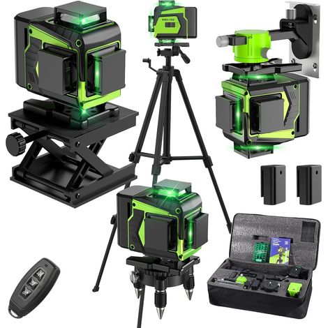 Niveau Laser Chantier Autonivelant 360° x 4 Avec trépied, Lazer Niveaux 4D 16 Lignes Laser, Mode Impulsion ExtéRieur, 2 x Batterie, Nivellement Automatique, Support Rotatif, Télécommande (1/5)