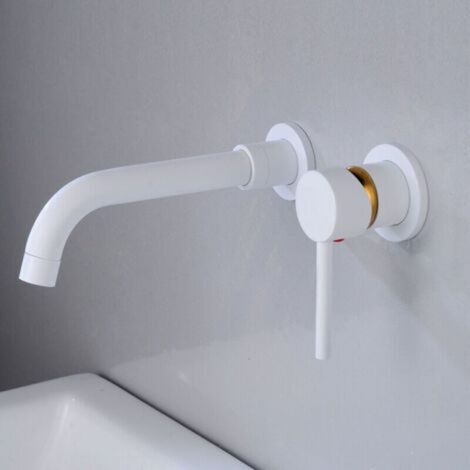 Robinet de Lavabo Mural, Mitigeur Mural en Laiton Haut de Qualité, Robinet Salle de Bains Encastré, Robinet Froid et Chaud Rotation à 360°,Blanc (1/5)