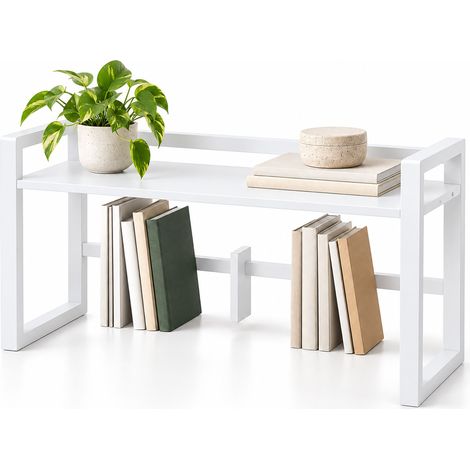 relaxdays estantería de mesa de bambú con soporte ajustable para libros, estantería de escritorio, blanca (1/5)