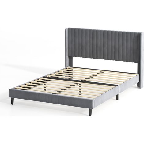 Upholstered Bed Frame with Cozy Button Tufted Headboard & Adjustable Height, Wood Slat Support CHARLIE DOUBLE GREY (1/5)
