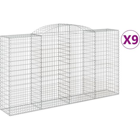 Set 9 cestini per gabbioni recinzione a gabbia muro di contenimento ad arco 300 x 50 x 160/180 cm ferro zincato Argento 020041284