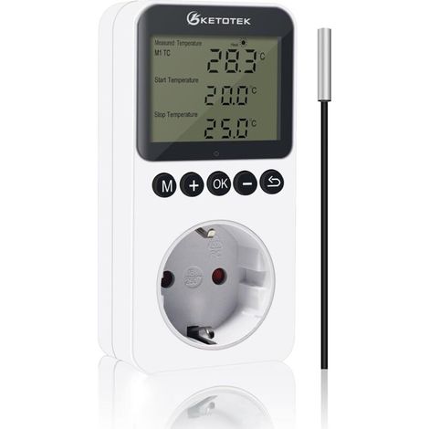 Prise Thermostat Numérique - 16A - LCD 360° - Chauffage Refroidissement - Reptiles Serre - -40 à 120°C