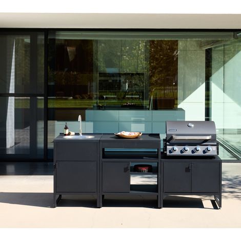 Cuisine extérieure 3 modules acier inoxydable avec barbecue gaz 4 brûleurs noir - Kea (1/5)