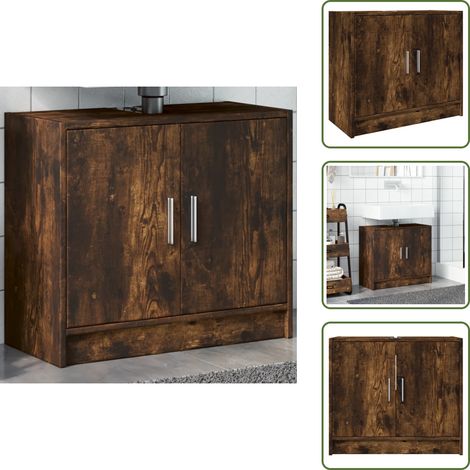 Armario roble ahumado - vidaXL Armario de lavabo madera ingeniería roble ahumado 63x29x55 cm - Almacenamiento de baño