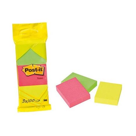 POST-IT Haftnotiz Post-it® Notes neon 38 x 51 mm (B x H) neongrün guavapink neongelb 100Bl./Block 3 Block/Pack. (1/5)