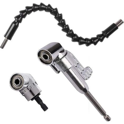 Winkelbohrer (1 kurzer + 1 langer) und 1 x 30 cm flexibler Schaft-Schraubendreher-Satz, 105 Grad magnetischer Schnellwechsel-Sechskant 6 mm auf 1/4 Zoll Zubehör für elektrische Bohrmaschinen (1/5)