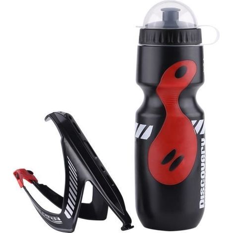 650-ml-Fahrrad-Trinkflasche und Flaschenhalter, Fahrrad-Trinkflaschenhalter (Schwarz + Rot) (1/3)