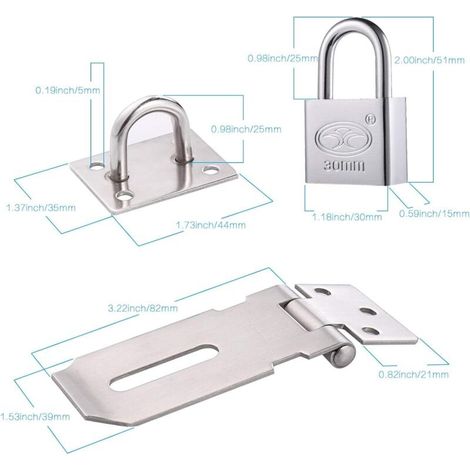 Loquet de Cadenas Agrafe avec Cadenas et Vis, Loquet Porte en Acier Inoxydable avec Clé, Cadenas Agrafe Lourds, Verrou Porte Etanche, Fermeture Porte pour Chambre à Coucher Patio Jardin (Weiß) (1/4)
