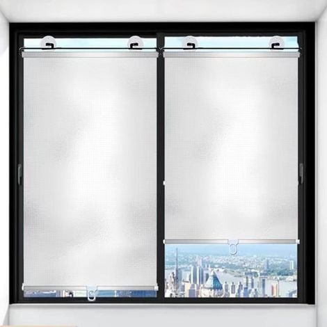 Lot de 2 stores enrouleurs occultants à ventouses - Store enrouleur télescopique portable de protection solaire, argent (1/5)