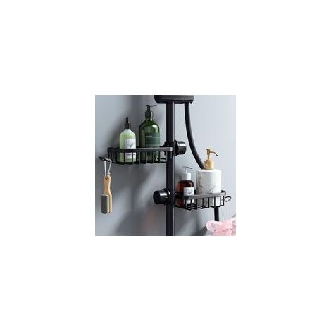 Etagère et rangement de douche-Lot de 2 Étagère Douche Sans Percage Inox, Étagère Salle de Bain Télescopique Inoxydable, Porte Savon Barre Douche, noire (1/4)