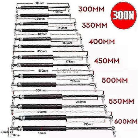Stück 300–600 mm 300 N Universal-Gasdruckfedern zur Unterstützung von Kofferraum, Motorhaube, Türen, Fenstern, Heckklappe, Boot und Bus für Pkw, Wohnwagen, Boote und Busse 250 mm (1/5)