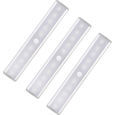 Set mit 3 LED-Leuchten mit Bewegungssensor für Kleiderschränke, 10 kabellose LED-Strahler, LED-Kleiderschrankleuchten, batteriebetriebene LED-Beleuchtung mit Magnetstreifen, Nachtlicht für Kinder (1/4)