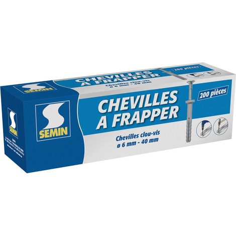 Semin – Cheville à frapper 6 x 40 mm – Fixation rapide dans matériaux pleins – Charge maximale 48 kg – Boîte de 200 unités