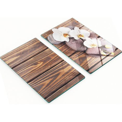 Servierbretter aus Glas mit Orchideen- und Spa-Motiven, 2 x 30 x 52 cm (1/5)