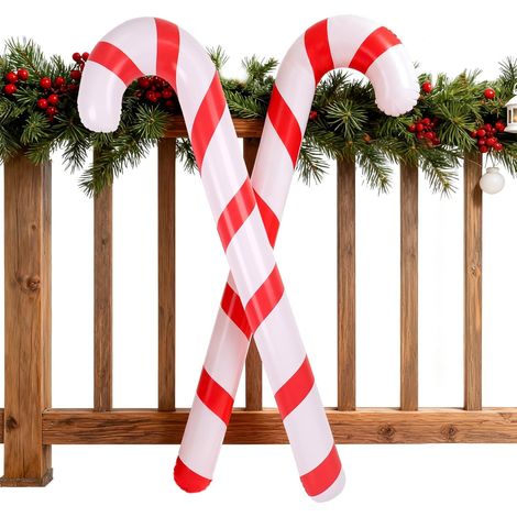 Décoration de Noël Canne en Sucre XXL - 120 cm Grande décoration de Noël Gonflable Canne en Sucre Décorate de fête de Noel,2Pcs Déco Sapin de Noel Canner en sucrer Boules Noëli gonflables Extérieur (1/5)