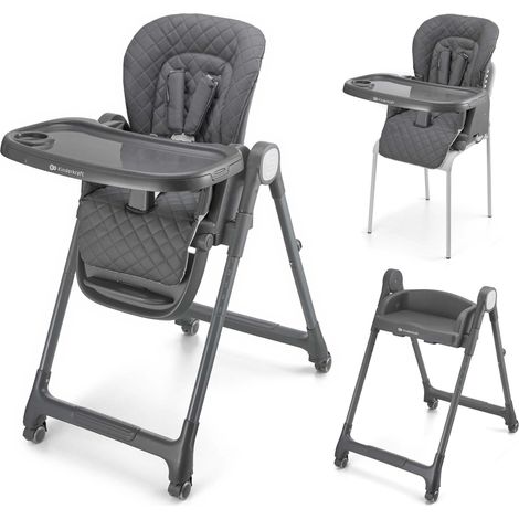Chaise haute pour bébé, Ergonomique, Confortable, Pliable, Avec Repose-Pieds Réglable en Hauteur, Double Plateau Amovible Pour les Tout-Petits de 6 mois à 5 ans, Gris (1/5)
