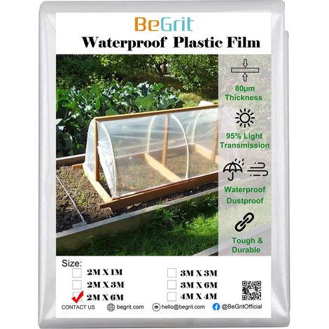 Bâche en plastique robuste 2 m x 6 m en polyéthylène transparent imperméable pour serre clapier toiture plantes maison poussière meubles bois (1/5)