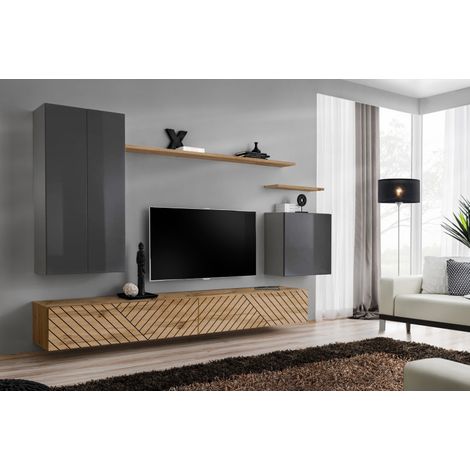 Ensemble de 7 meubles muraux "Switch II " pour TV en bois - Gris et Beige - L 270 x H 160 x P 40 cm - Livraison gratuite
