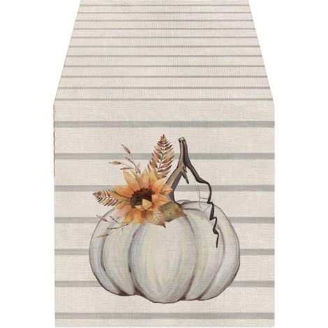 Chemin de table festif d'automne pour Thanksgiving, motif citrouille et feuilles, nappe pour la décoration des fêtes (1/5)